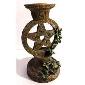 Pentagram resin rustic altar candle holder Wicca Witchcraft- repaired See Descr
